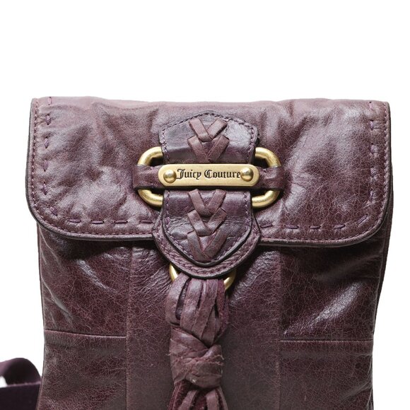 Vintage Y2K Juicy Couture Plum Purple Leather Crossbody Bag Gold Tassel - Picture 10 of 16